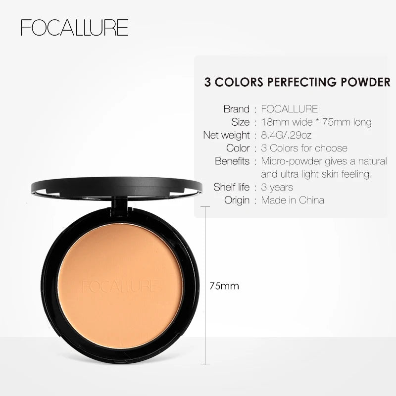 Focallure 3 Colors Face Pressed Powder Oil Control Makeup Mineral Powder Natural Concealer Contour Face Cosmetics