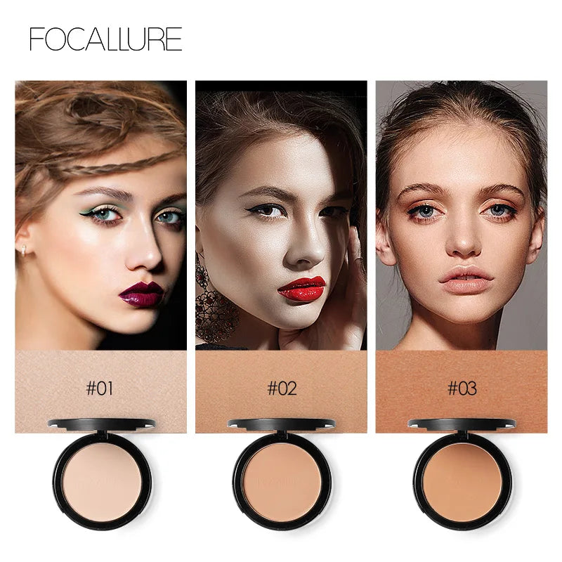 Focallure 3 Colors Face Pressed Powder Oil Control Makeup Mineral Powder Natural Concealer Contour Face Cosmetics