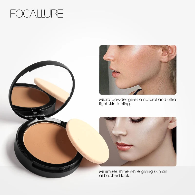 Focallure 3 Colors Face Pressed Powder Oil Control Makeup Mineral Powder Natural Concealer Contour Face Cosmetics